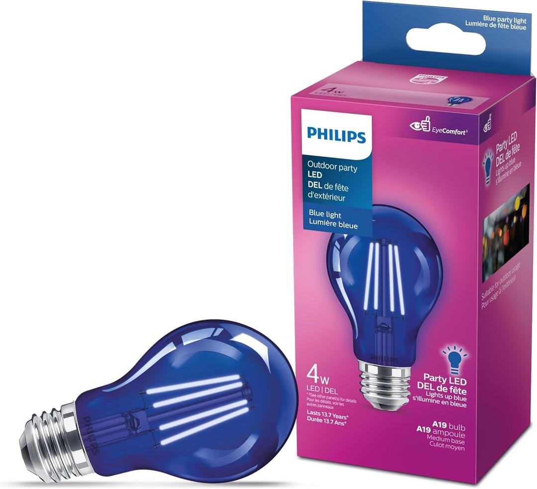 Philips 568865-4A19/PER/BLUE/G/E26/ND 4/1PF Colored Standard LED Light Bulb