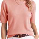Saodimallsu Womens Short Sleeve Sweater Crew Neck Pullover Summer Lightweight Loose 2025 Knit Tops Dressy Casual Blouse (Pink, L)