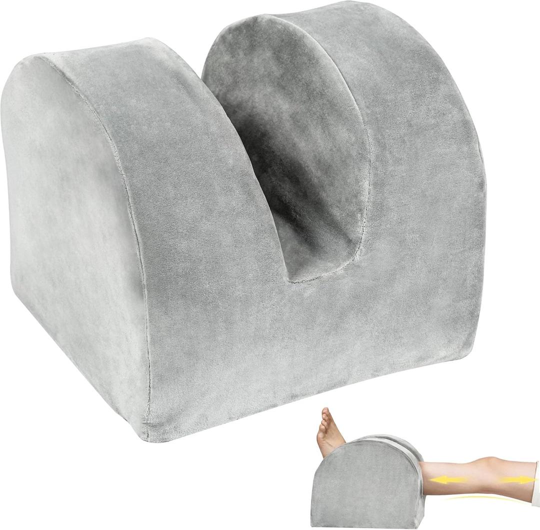 Knee Replacement Pillow for Recovery - Leg Elevation Pillow with Firm Foam for Post-Surgery Sleeping, Hip & Ankle Pain Relief & Swelling Reduction, Includes Washable Velvet Cover (Grey)