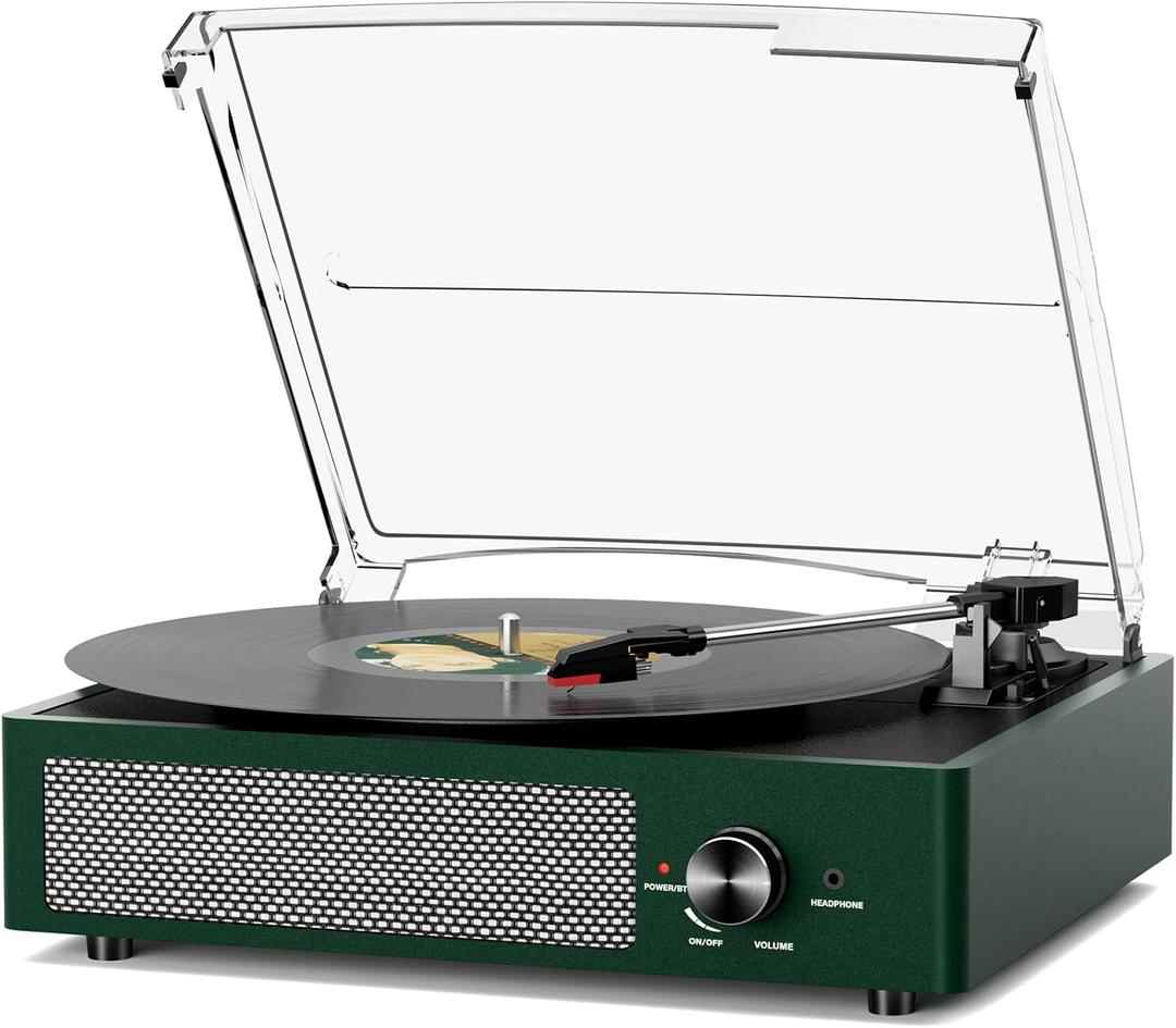 Record Player Bluetooth Turntable with Built-in Speakers & 3 Speed 3 Size Portable Retro Vinyl Record Player for Entertainment and Home Decoration Emerald Green