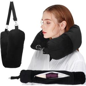 Stuffable Travel Pillow, Stuffable Neck Pillow for Travel, Neck Pillow Stuffed with Clothes Storage - No Extra Baggage Fees, Fits 5+ Days of Travel Essentials, No Filler (Black)