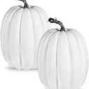 vensovo 2PCS 8 Inch White Plastic Pumpkins for Decorating  Large Artificial Foam Pumpkins for Fall Decor, Halloween, Thanksgiving, Paintable for DIY Crafts & Centerpieces