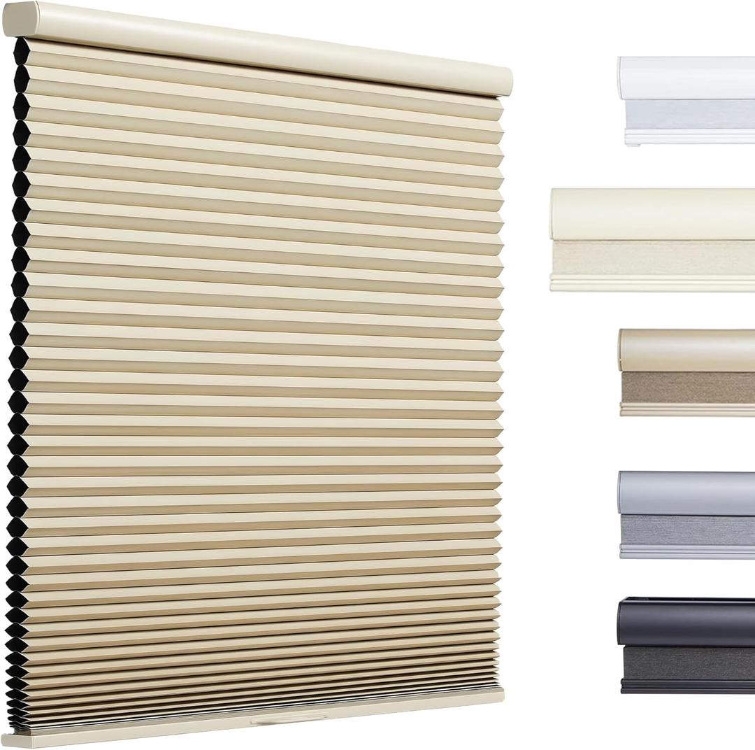 Custom Color-Matched Cordless Cellular Shades, Room Darkening Blackout Cellular Shades, Energy-Saving Cordless Honeycomb Blinds, Noise Reduction Honeycomb Blinds (06- Beige (Blackout))