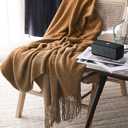 LOMAO Knitted Throw Blanket with Tassels Bubble Textured Lightweight Throws for Couch Cover Home Decor (Khaki, 60x90)