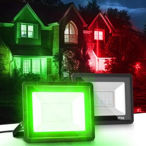 L LOHAS LED Green Flood Light Outdoor,    50W Plug in Flood Light, IP66 Waterproof Christmas Party Decorations, 2300lm Outdoor Lights for Yard, Garage UL Listed 2 Pack