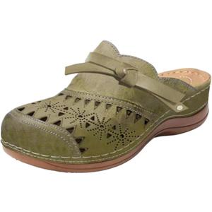 Clogs for Women 2025 Summer Comfortable Wedge Sandals Breathable Hollow Out Closed Toe Slip On Slippers Beach Arch Support Outdoor Slippers Round Platform Shoes (Army Green), 41