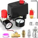 4 Way Air Compressor Pressure Switch Control Valve Kit 120-150 PSI, 110V-240V, With 0-200 Pressure gauge, Air Compressor Regulator and Safety Pressure Relief Valve