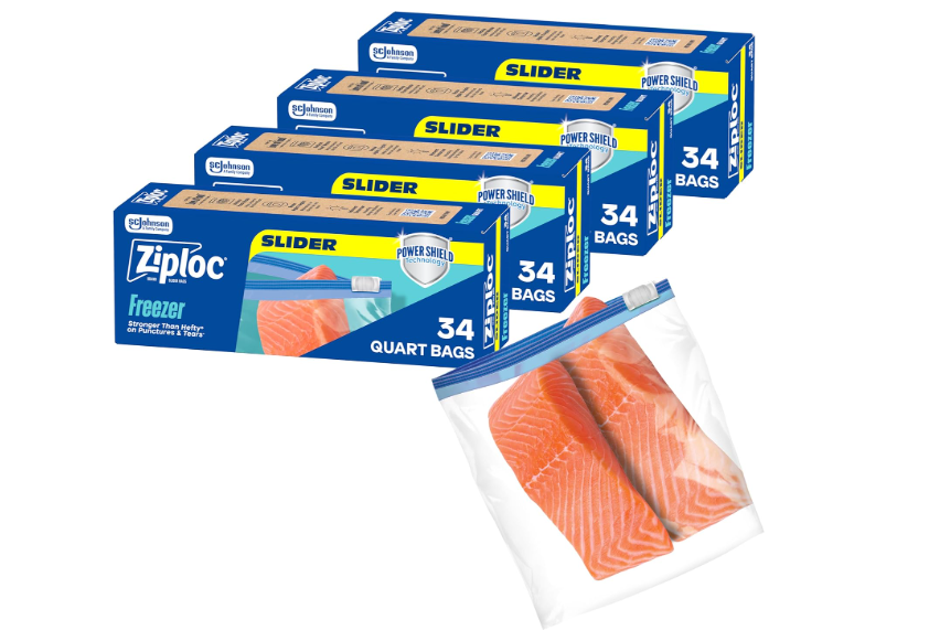 Ziploc Quart Food Storage Freezer Slider Bags, 136ct Total, Durable, 34 Count, 4 Pack