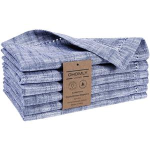 Slub Textured Dinner Napkins Set of 6-100% Cotton Cloth Napkins 18x18 Inch - Soft Durable Washable Fabric Napkins for Everyday Use & Special Occasions Christmas - Blue