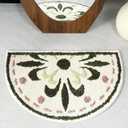 Washable Cute Bath Mat for Bathroom,31x20 Half Circle Non-Slip Small Bath Rugs, Absorbent Quick Dry Bath Mats, Plush Carpet for Bathtub, Boho Farmhouse Decor (Green Flower)
