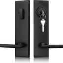 Haidms Black Front Door Handle - Entry Door Lever and Deadbolt Set, Matte Black Exterior Door Lock Set, Modern Square Front Door Handles