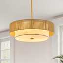 VONLUCE 17.7" Boho Rattan Chandelier, 4-Light Rattan Ceiling Light Fixture