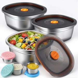 3-Pack 50 oz Large Stainless Steel Salad Bowls with Lids, Leakproof To-Go Lunch Containers with Dressing Cups, Airtight Metal Meal Prep Bowls, Portable & Durable, Dishwasher Safe