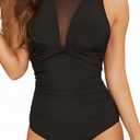 Tempt Me Women One Piece Swimsuit High Neck Plunge Ruched Tummy Control Bathing Suit (X-Large, Black New 2)