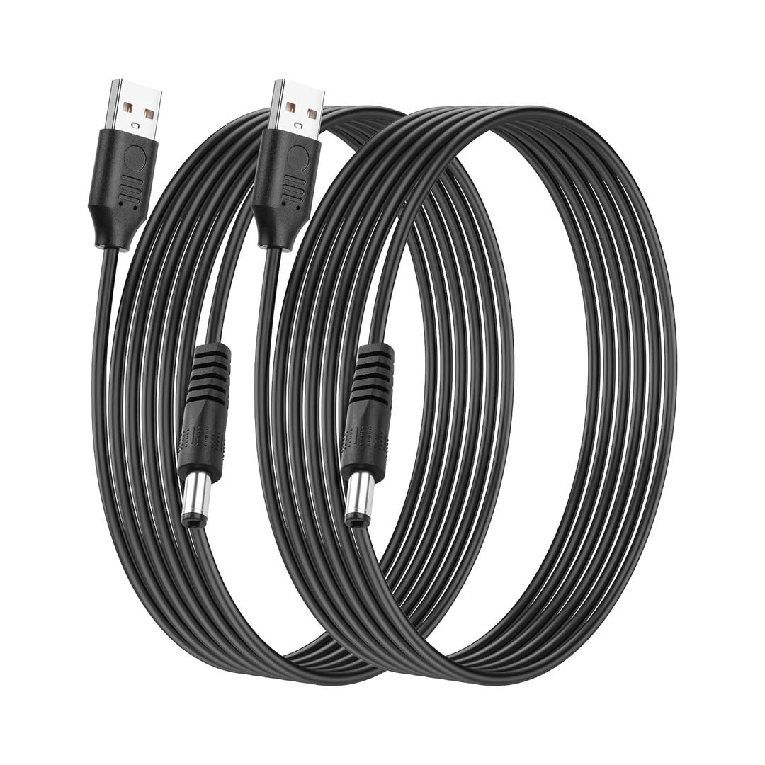 SinLoon USB to DC 5.5x2.1mm Power Cord 5V3A 10FT, 2Pcs 5.5mm Barrel Jack Charging Cable for Security Camera/LED Lights/Router/Set-Top Box, Pure Copper Core Stable 5V Direct-Through Design