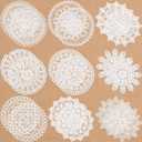 Mimorou 18 Pieces 10 Inch Beige Lace Doilies for Tables Crochet Doilies Vintage Cotton Lace Coasters Handmade Round Placemats Rustic Table Decor for Kitchen Dining Room Wedding Cup Vase Decoration