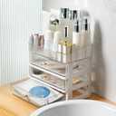 Clear Makeup Organizer with 3 Drawers, Bathroom Organizer and Storage, Ideal for Desk and Dresser Vanity Countertop, Great for Cosmetics, Skincare, Perfume,Toiletry