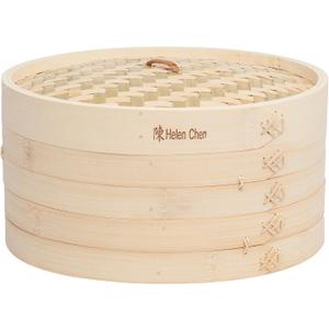 Helen's Asian Kitchen Bamboo Food Steamer with Lid - 100% Natural Bamboo - Basket Steamers for Cooking Dumplings, Dim Sum, Veggies, Fish, Meat - Preserve Nutrients & Flavors - 12-Inch
