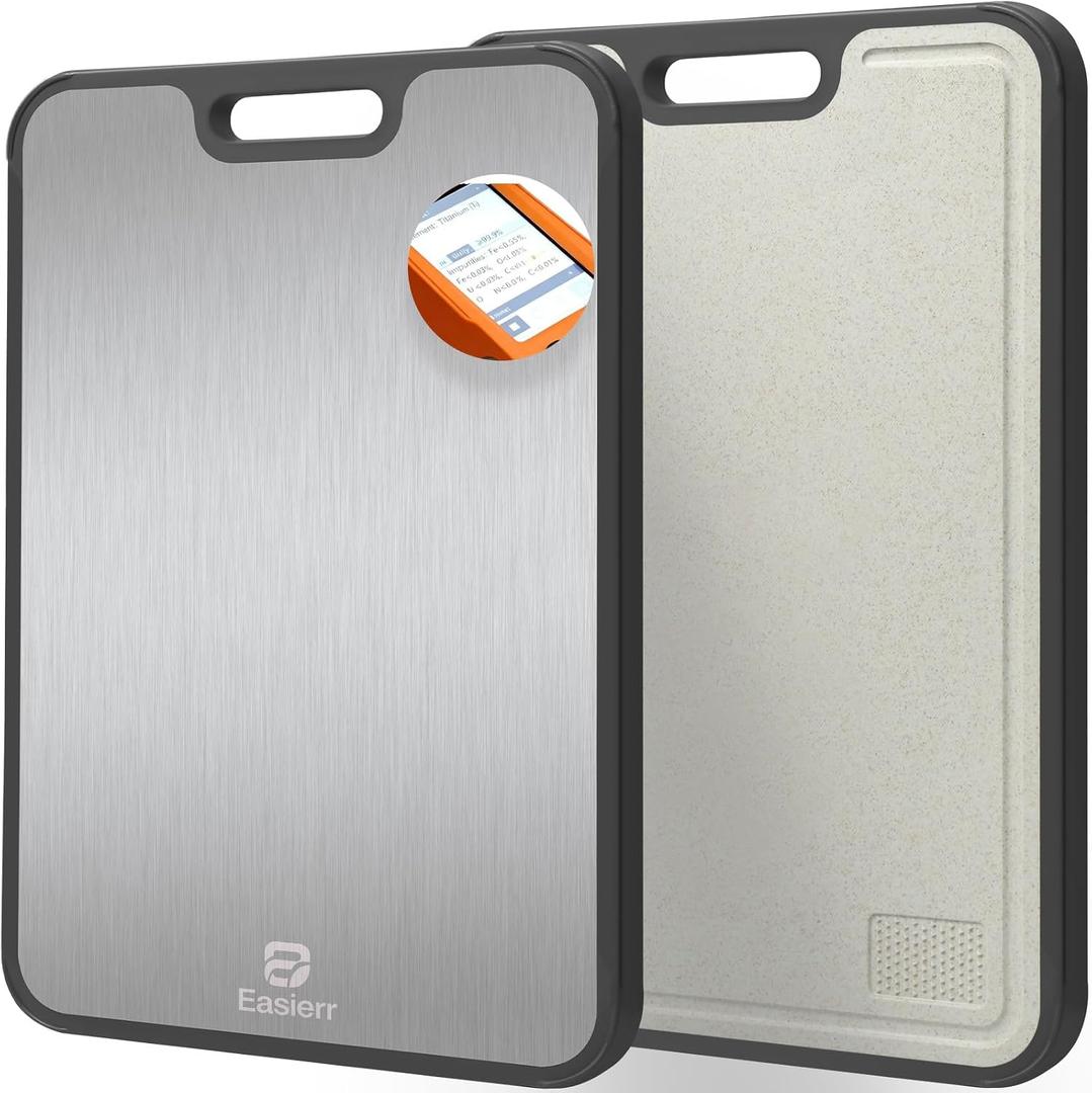 Extra Large Titanium Cutting Board for Kitchen with Juice Groove, Non Toxic 2-in-1 Cutting Boards for Chopping, Serving, Bread, Meat, Veggies, Pure Titanium and Wheat Straw PP, 17 x 12 inch