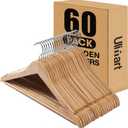 Wooden Hangers 60 Pack,Wood Hanger,Solid Shirt Hangers with Pants Bar,Heavy Duty & Slim Coat Hanger,for Suit Coat Jacket PantsNatural
