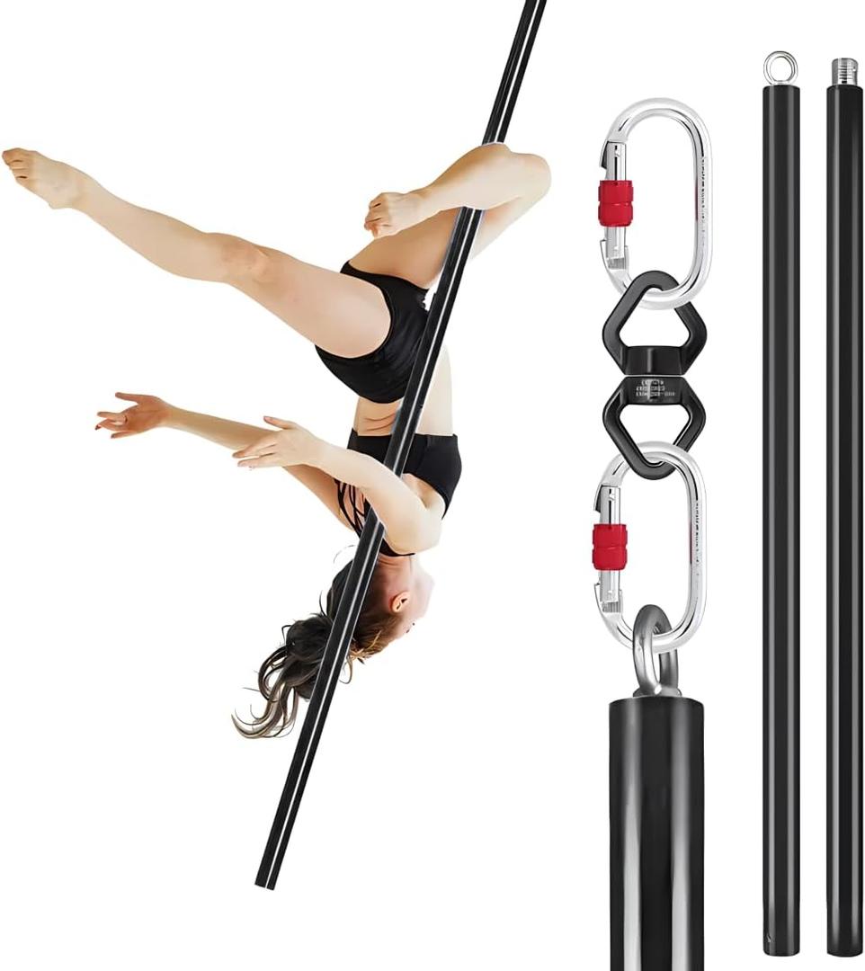 Dreamlin 6.6ft/2m Aerial Flying Dance Pole Portable Suspension Fitness Tube Hanging Rotary Silicone Steel Dancing Pole Gym Equipment for Home Bar (Full Set Black)