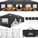 COBIZI 10x30 Pop up Canopy Tent for Parties with 8 Removable Sidewalls, Waterproof UPF 50+ Commercial Event Tent, Protable Outdoor Canopy with 4 Sandbags for Wedding, Backyard(10x30FT, Black)
