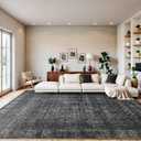 8x10 Vintage Washable Area Rug for Living Room,Low Pile Non Slip Carpet Non-Shedding Large Area Rug Soft Indoor Stain Resistant Rug Floral Print Mat for Bedroom Dining Room Dark Black