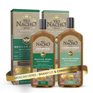 To Nacho Mexican Herbs Anti-Hair Loss Shampoo and Conditioner Set with Royal Jelly and Rosemary Extract, Strengthening and Nourishing Routine for Hair Loss, Ideal for Men and Women, 14 fl oz Each