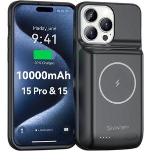 NEWDERY Battery Case for iPhone 15 Pro/iPhone 15 10000mAh, USB C Qi Wireless Charging Case, Portable Rechargeable Extended Charger Case Battery Pack - 2023 Release Black NEWDERY Battery Case for iPhone 15 Pro/iPhone 15 10000mAh, USB C Qi Wireless Charging Case, Portable Rechargeable Extended Charger Case Battery Pack - 2023 Release Black