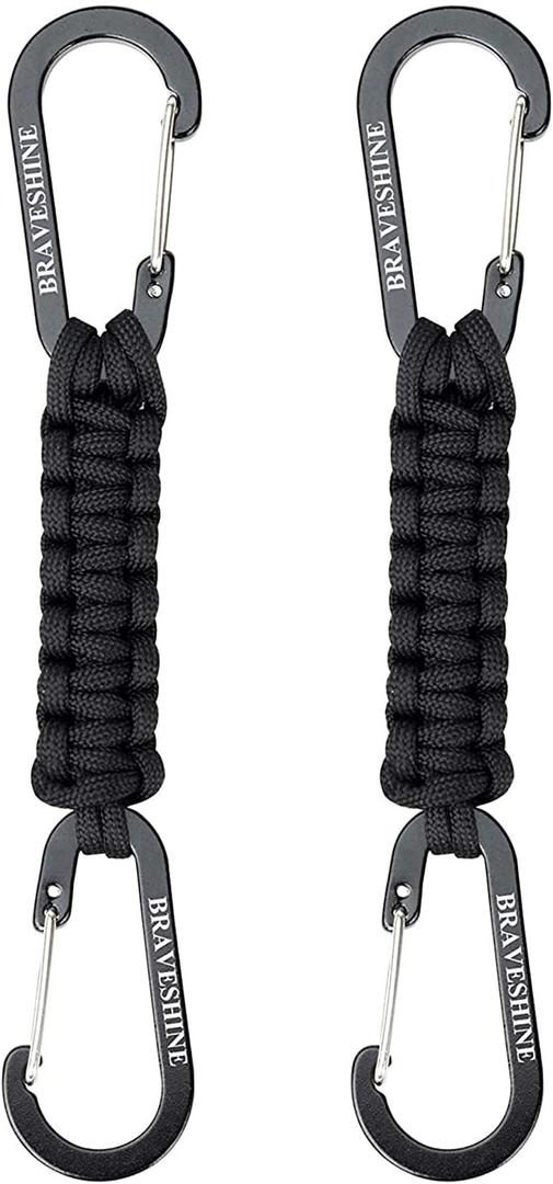 BRAVESHINE Paracord Keychain Carabiner Clip, D Ring Lanyard Hanger Stroller Hook for Water Bottle, Key, Backpacks, Men, Women (Black)