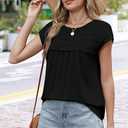 WIHOLL Womens Summer Tops Trendy 2026 Lace Crochet Cap Short Sleeve Shirts Crew Neck T Shirts Casual Loose Blouses (Black, XL)