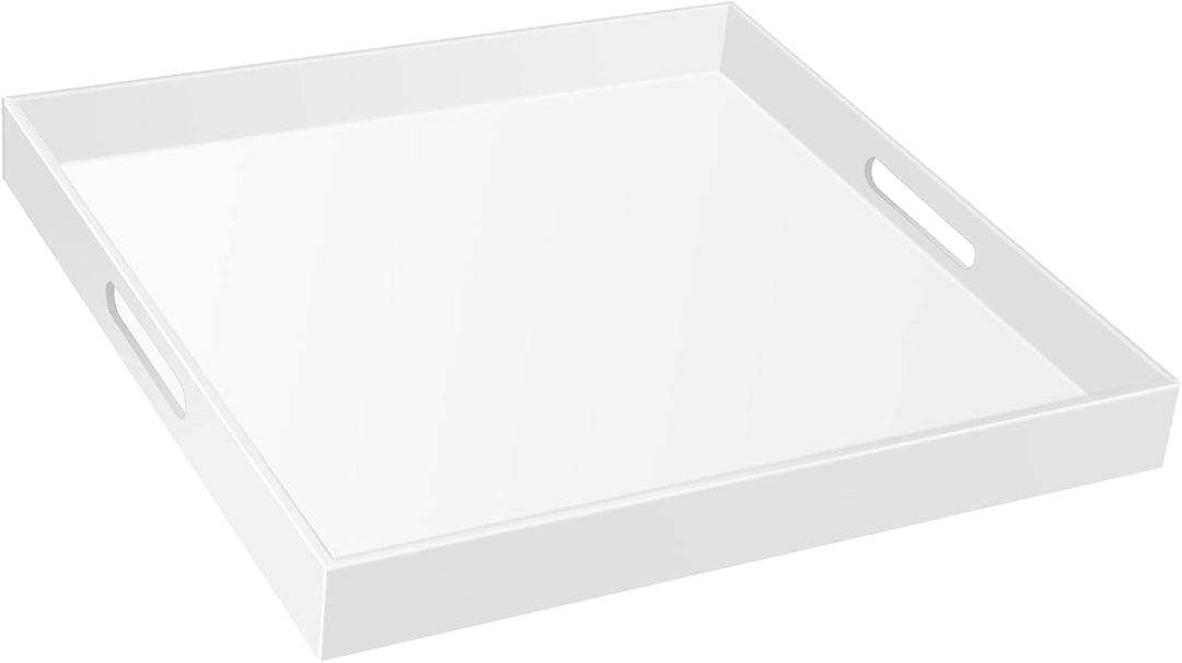2222 Inches Oversize Extra Large Sturdy Glossy White Acrylic Serving Tray King Size Decorative Big Ottoman Trays with Cut Out Handles Water Proof Bed Tray Coffee Counter Top Organizer