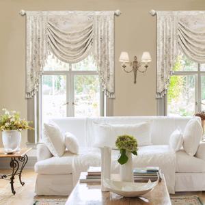 Loom and Mill Luxury Waterfall Valances for Windows, Elegant Jacquard Thick Swag Curtains Valance with Tassels for Living Room, Bedroom Party Banquet Decorations (Light Apricot, W39 Inch, 1 Panel)