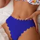 Women's Bikini Bottoms Sexy Scallop Cheeky Solid Swimsuit Bottom (Blue, S)