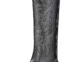 IUV Cowboy Boots For Women Knee High Western Cowgirl Boots Snip Toe Side Zipper Chunky Heel (8.5, Black)