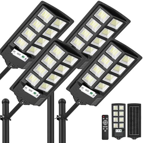 WYWNA Solar Lights Outdoor, 6000K LED Solar Lights Outdoor Waterproof, Solar Flood Lights Outdoor with Motion Sensor and Remote Control, Solar Street Light Dusk to Dawn 4-Pack