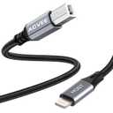 AGVEE 5ft Lightning OTG MIDI Cable USB Type-B Cord Compatible with iPhone iPad iOS for Electronic Music Instrument, Piano, Midi Controller, Midi Keyboard, Audio Interface Recording, Dark Gray