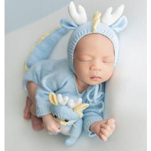 Newborn Photography Props Dragon Style Photo Posing Outfits,(Fits for 13-17 Lbs Baby) Crochet Knitted Romper and Hat,Newborn Photography Accessories for Posing (Costume+Hat,Yellow)