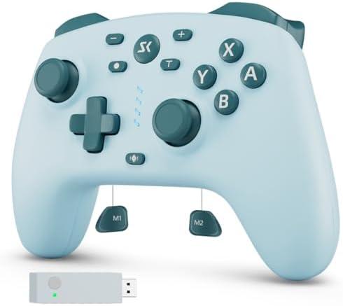 Wireless Switch Controller for Switch/Switch 2/Lite/OLED/PC Controller with 2.4G Adapter, Lake Blue Switch Controller with Hall Joysticks & Hall Triggers, Switch Pro Controller with Wake-up, 2 Back Programmable Buttons, Turbo Function