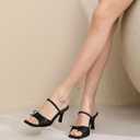 SKETOE Kitten Heels for Women Square Toe Mesh Sandals Bow Knots Heels Open Toe Sandals for Women Comfortable Dressy Shoes for Wedding Party, Black, Size 8.5