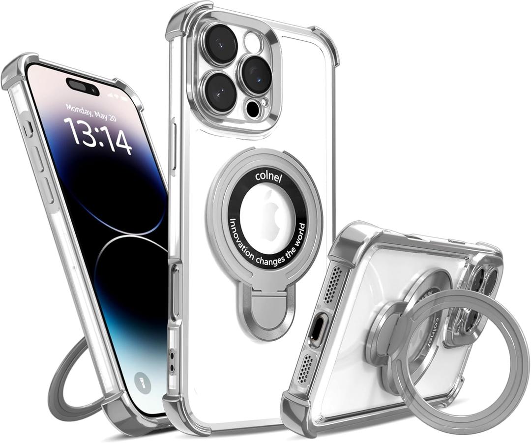 for iPhone 13 Pro Case with Strong Magnetic Ring Stand, Military-Grade Shockproof, 4 Airbag Corners Protective, Fit for MagSafe, Kickstand Phone Case for iPhone 13 Pro - Silver
