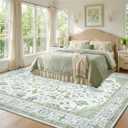 RELEANY Area Rugs 8'x10' Washable Non-Slip, Floral Vintage Distress Print Pattern Medallion Carpet for Living Room Bedroom Dining Room, Green White Blue