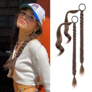 YOGFIT 2PCS DIY Braid Ponytail Extension, Long Straight Wrap Around Ponytail Hair Extensions Natural Soft Synthetic Hairpieces for Women Daily Wear (20 Inch, Medium Brown with Medium Auburn)