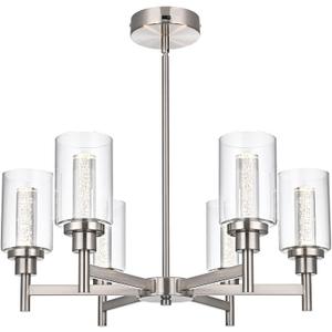 6 Ceiling Light Industrial Chandelier Brush Nickel Pendant Lighting Hanging Fixture with Cylinder Clear Glass for Kitchen Bedroom Dining Room