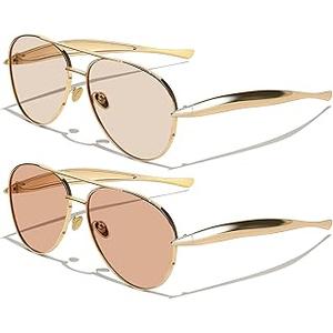Gold Trendy Aviator Sunglasses for Women Men, Retro 2025 Metal 70s Oversized Sun Glasses
