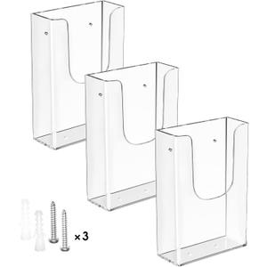 MaxGear Acrylic Brochure Holder Wall Mount, 4 Inch Wide Clear Pamphlet & Flyer Holder for 4x9 or 4x6 Tri-Fold Brochures, Plastic Marketing Literature Display Rack, 3 Pack