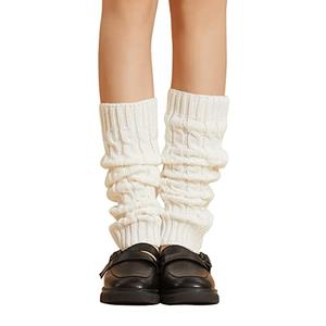 Verdusa Women's Harajuku Leg Warmers Y2K Solid Rib Knit Long Socks Cable Knit White one-size