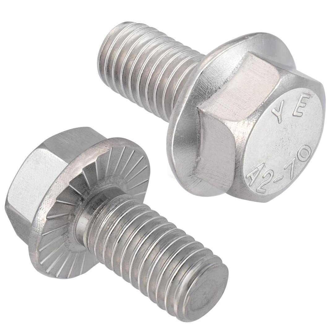 M6-1.0 x 16mm Flanged Hex Head Bolts,304 Stainless Steel 18-8,Fully Threaded,Silver External Flange Hex Drive Screws,Pump,Fix Car,DIY Project(55Pcs)