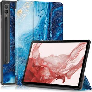 Case for Samsung Galaxy Tab S9 FE+ Plus 12.4" (SM-X610/X616)/Galaxy Tab S9+ Plus 12.4" (SM-X810/X816/X818) - Slim Shell Tri-fold Stand Auto Wake/Sleep Folio Cover Case (Sandy Ocean Blue)