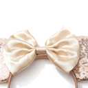 Foeran Mouse Ears Headbands, Sequin Mouse Ears Headband with Bow for Kids Adults Women, Accessories for Birthday Party Cosplay Costume (light gold bow) (1 Count)
